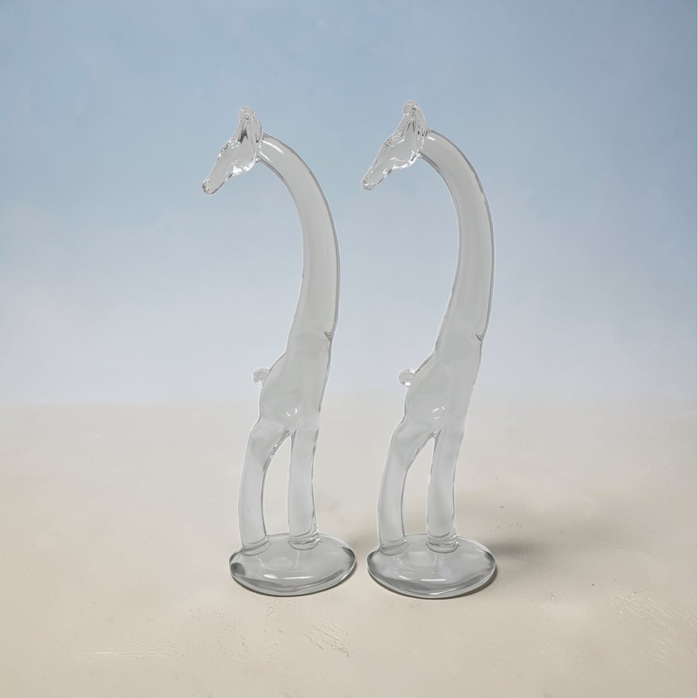 Vintage Original Heisey Crystal Giraffe Pair Head Turned Diamond H Figurines‎